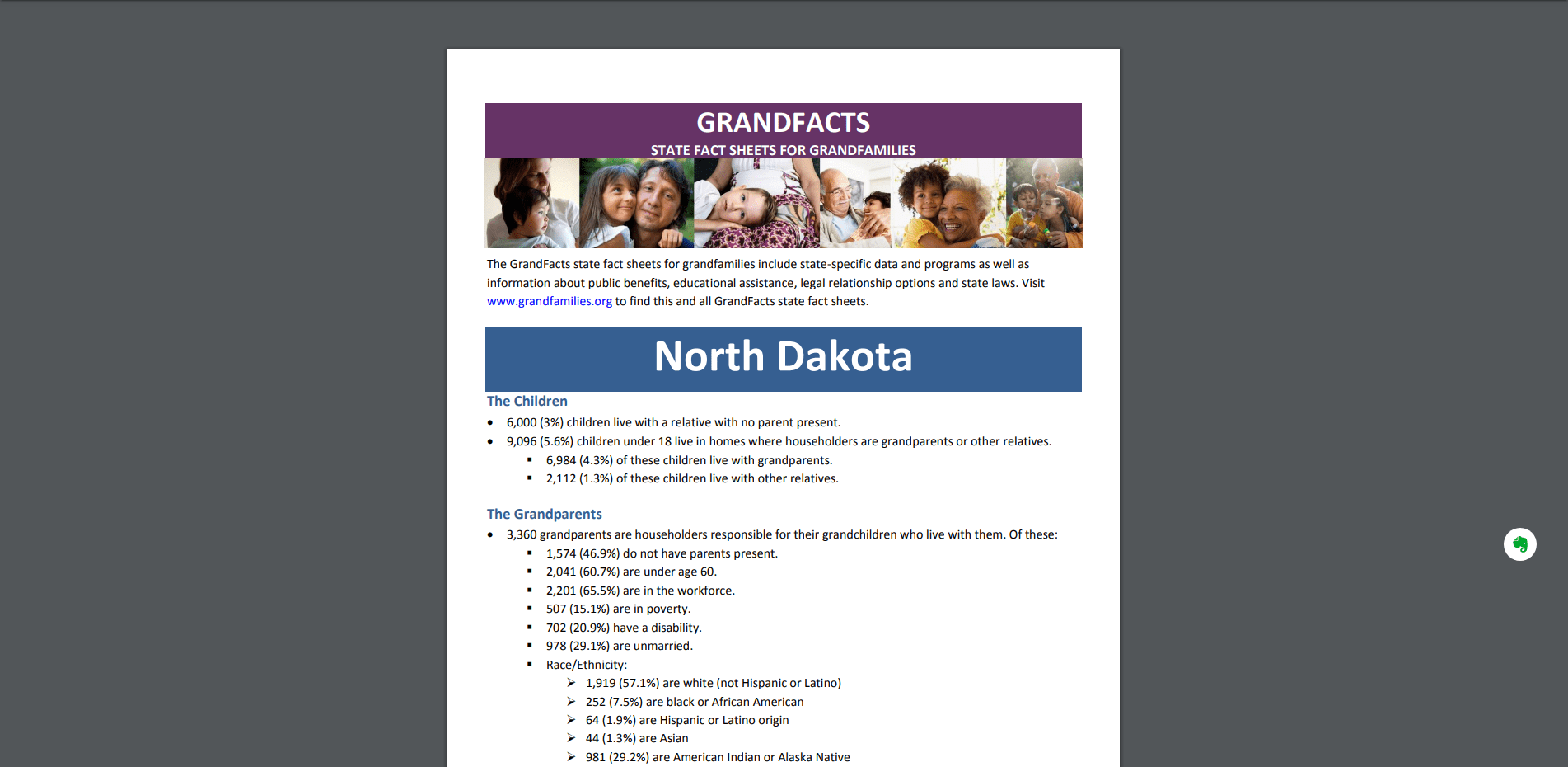 Grandfacts: State Fact Sheets for Grandfamiles - North Dakota