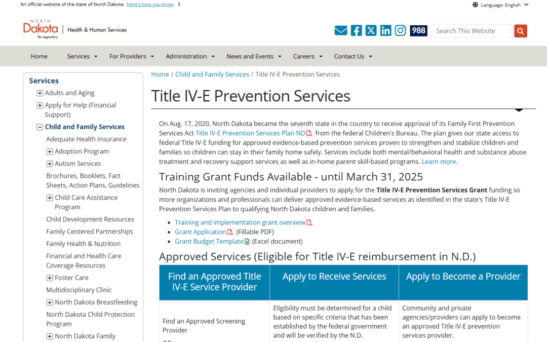 IV-E Prevention Services (Prevention Services Proven To Strengthen And Stabilize Children And Families)